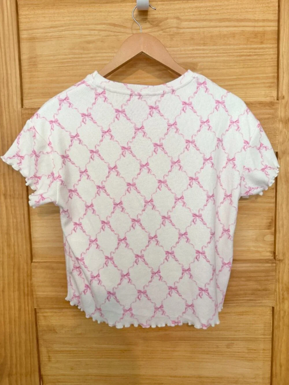 Storia Coquette Girl Bow Print Super Soft Lettuce Hem Pink Matching Lounge Set S